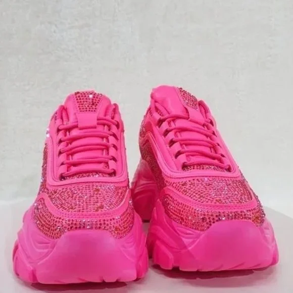 * Berness Hot Pink Rhinestone Platform Sneakers - Picture 3 of 6